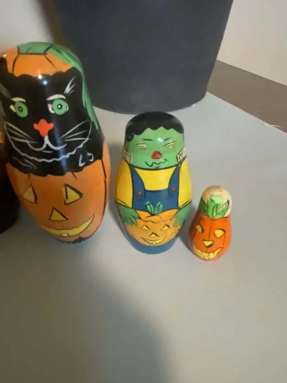 Russian Matryoshka Wooden Nesting Dolls Halloween Witch Cat Monster 4-Piece